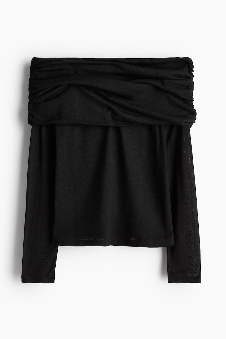 H&M Top Off-the-shoulder - Gris Oscuro Jaspeado - MUJER