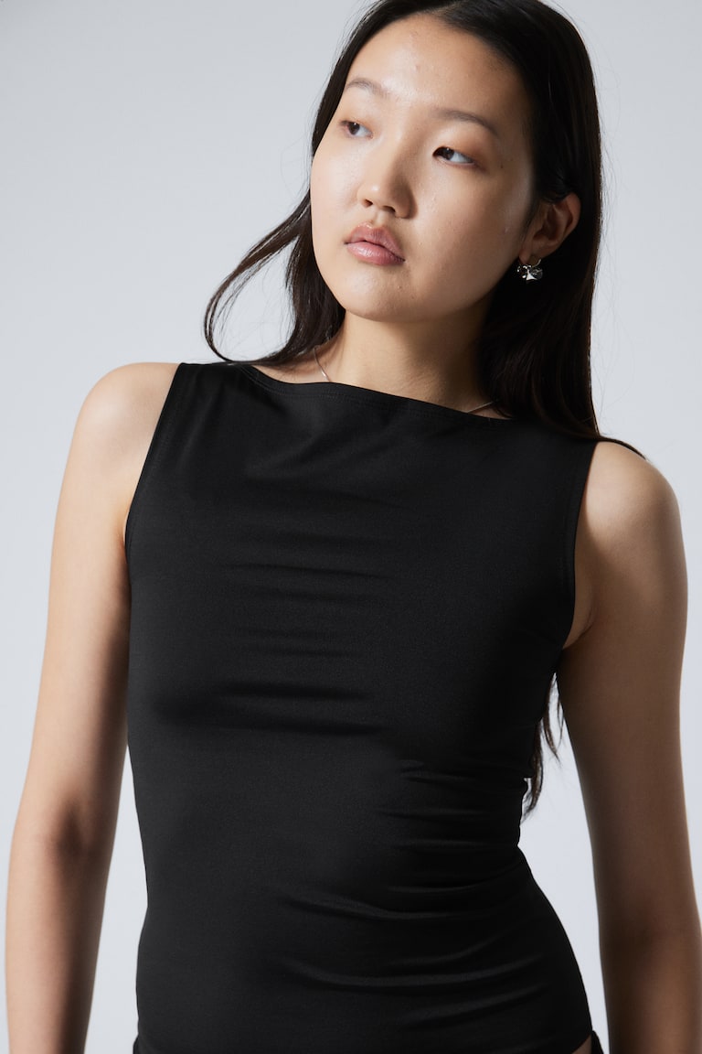 H&M Top Sin Mangas Con Cuello Barco Annie - Negro - MUJER