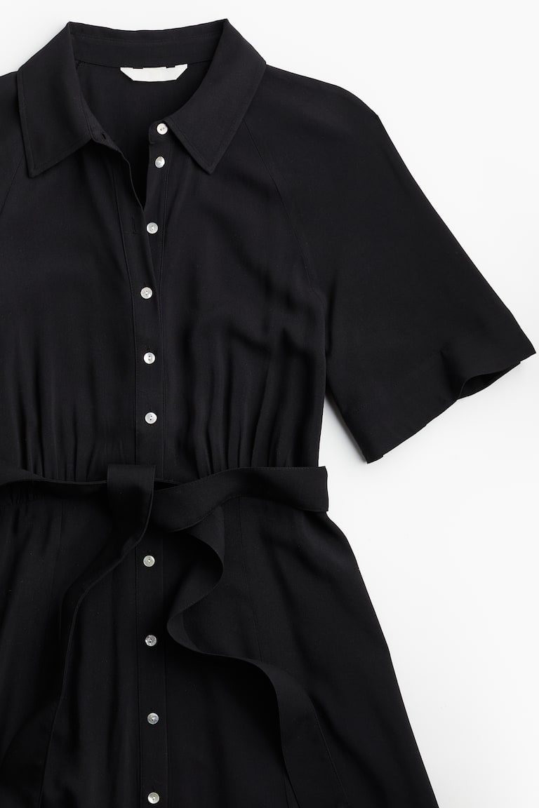 H&M Vestido Camisero Con Cinturón De Anudar - Negro - MUJER