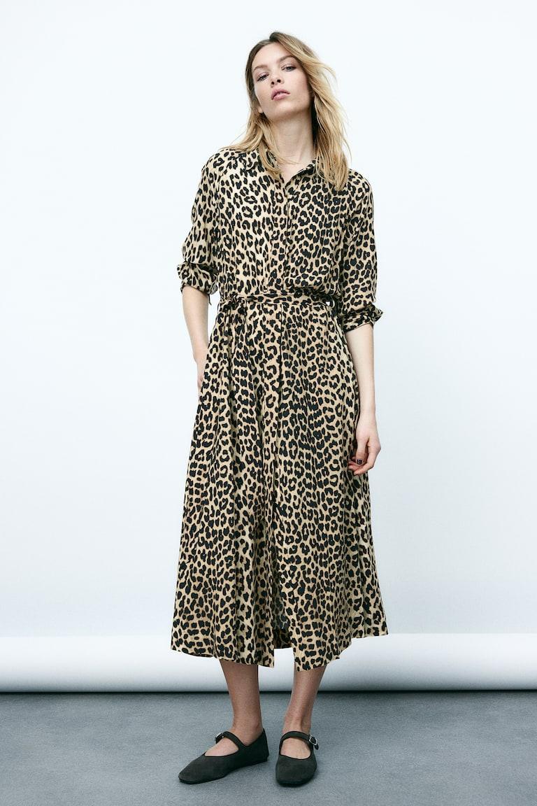 H&M Vestido Camisero De Viscosa Con Cinturón De Anudar - Negro - MUJER