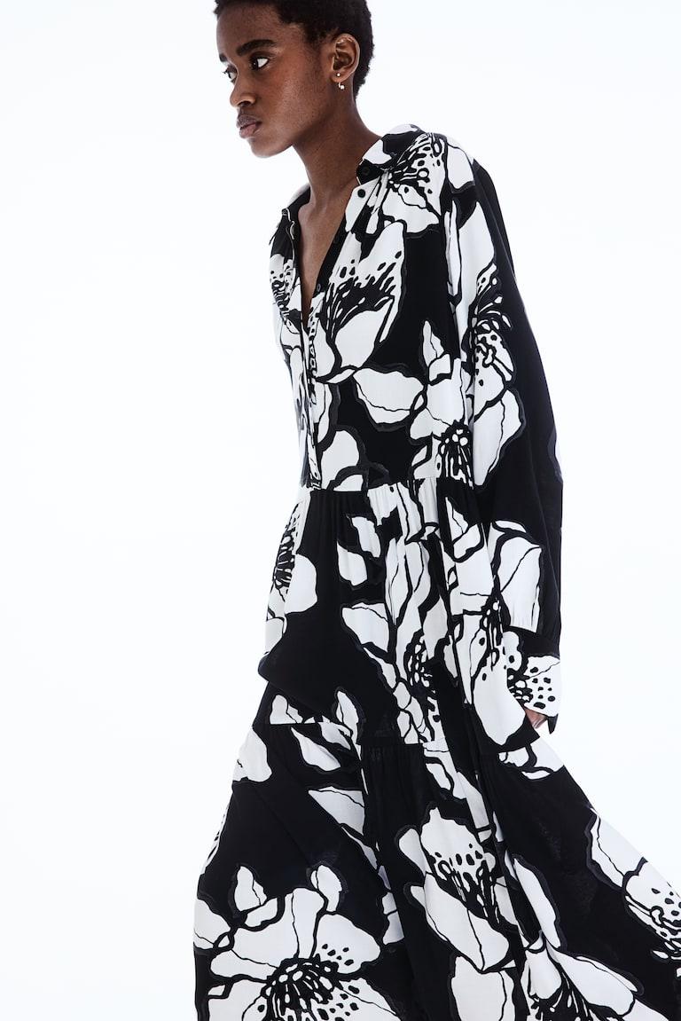 H&M Vestido Camisero De Viscosa - Crema/Estampado Verde - MUJER