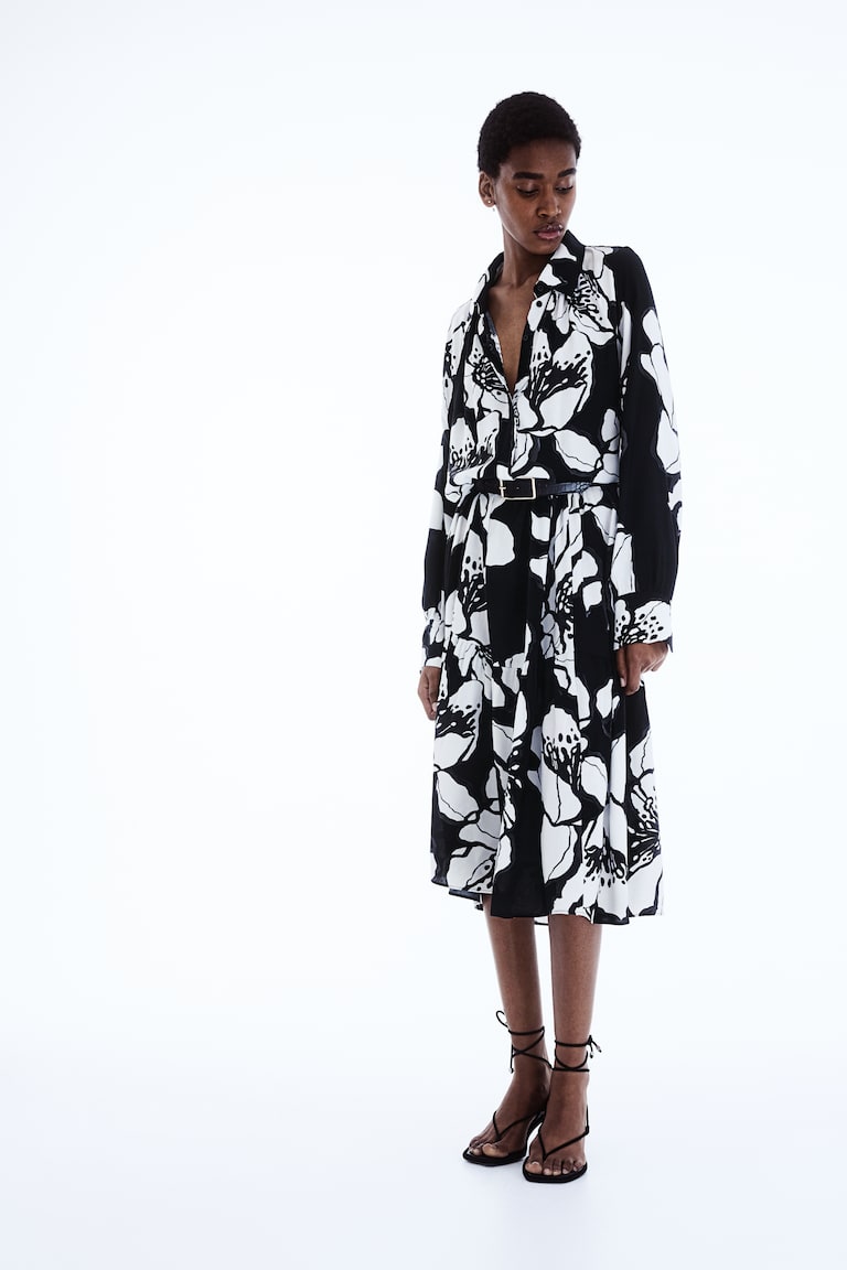 H&M Vestido Camisero De Viscosa - Negro/Estampado - MUJER