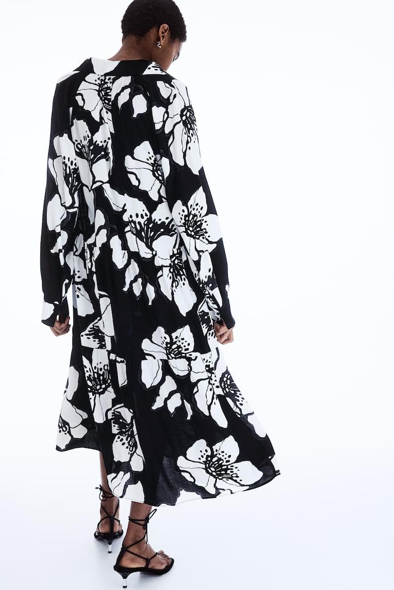 H&M Vestido Camisero De Viscosa - Negro/Estampado - MUJER