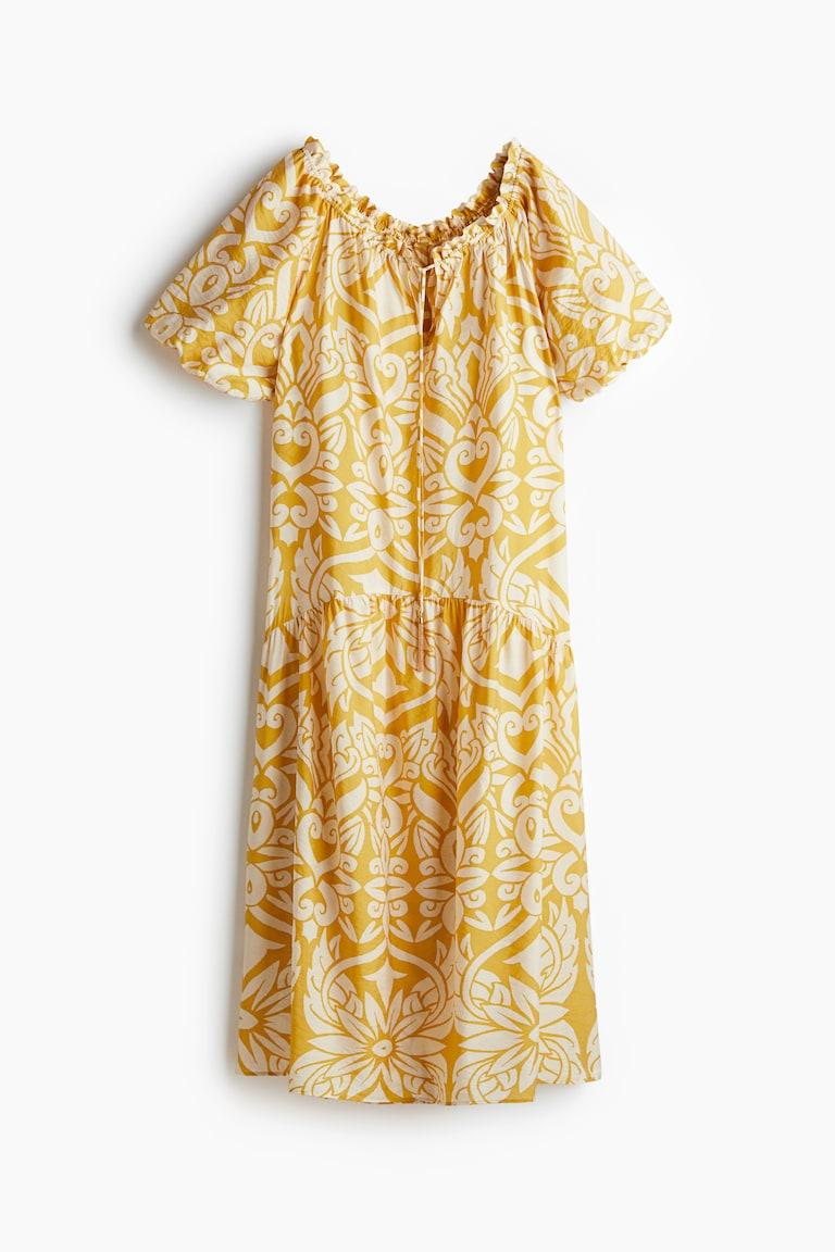 H&M Vestido Con Cordón De Ajuste - Amarillo/Estampado - MUJER