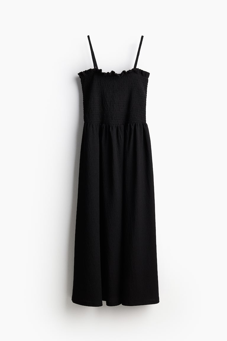 H&M Vestido con cuerpo nido de abeja - Blanco/Floral azul - MUJER