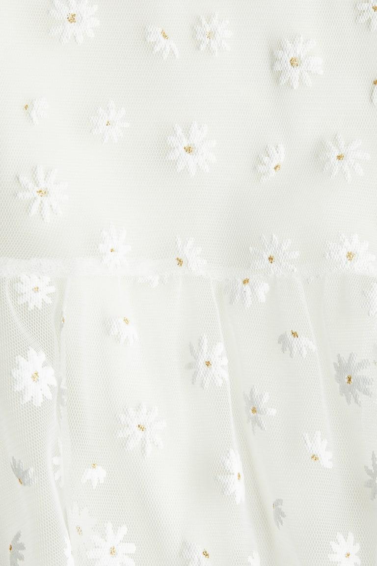 H&M Vestido Con Detalles Bordados - Blanco/Floral - NIÑOS