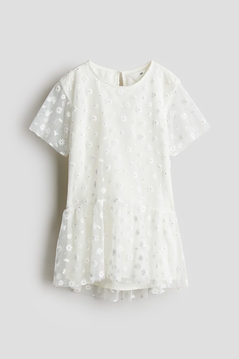 H&M Vestido con detalles bordados - Blanco/Floral - NIÑOS
