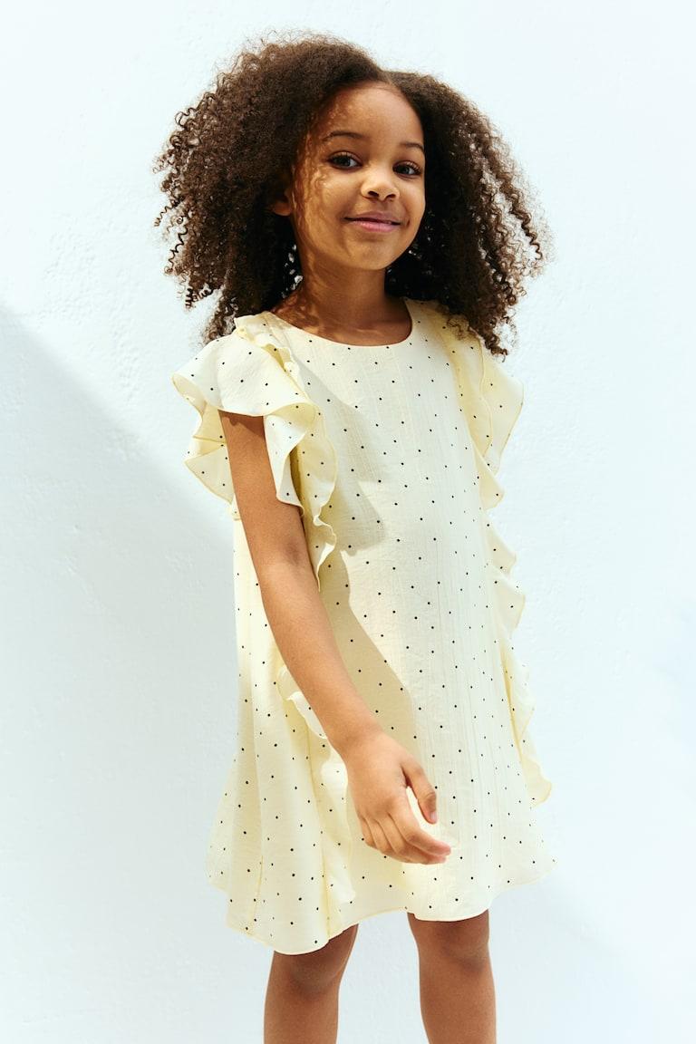 H&M Vestido Con Volantes - Amarillo Claro/Lunares - NIÑOS