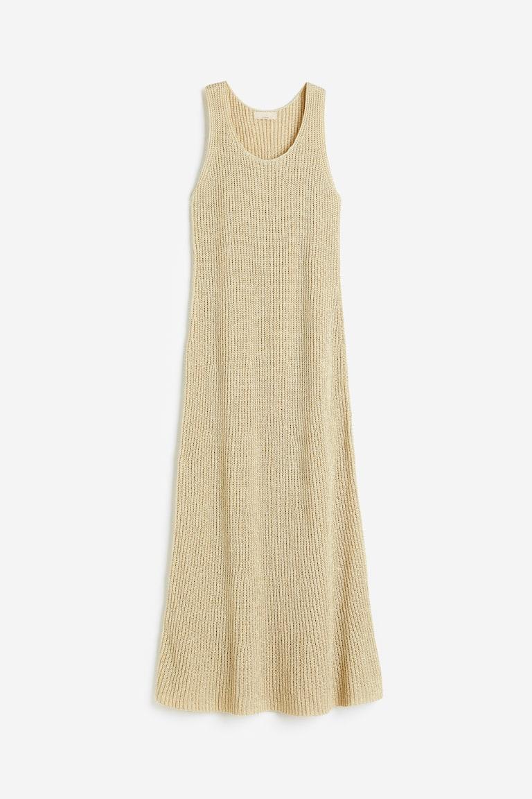 H&M Vestido de canalé en mezcla de seda - Amarillo claro - MUJER