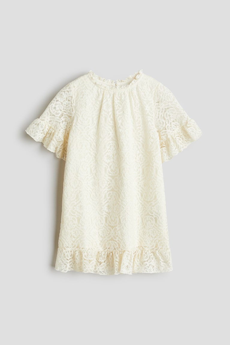 H&M Vestido de encaje con ribetes de volante - Crema - NIÑOS