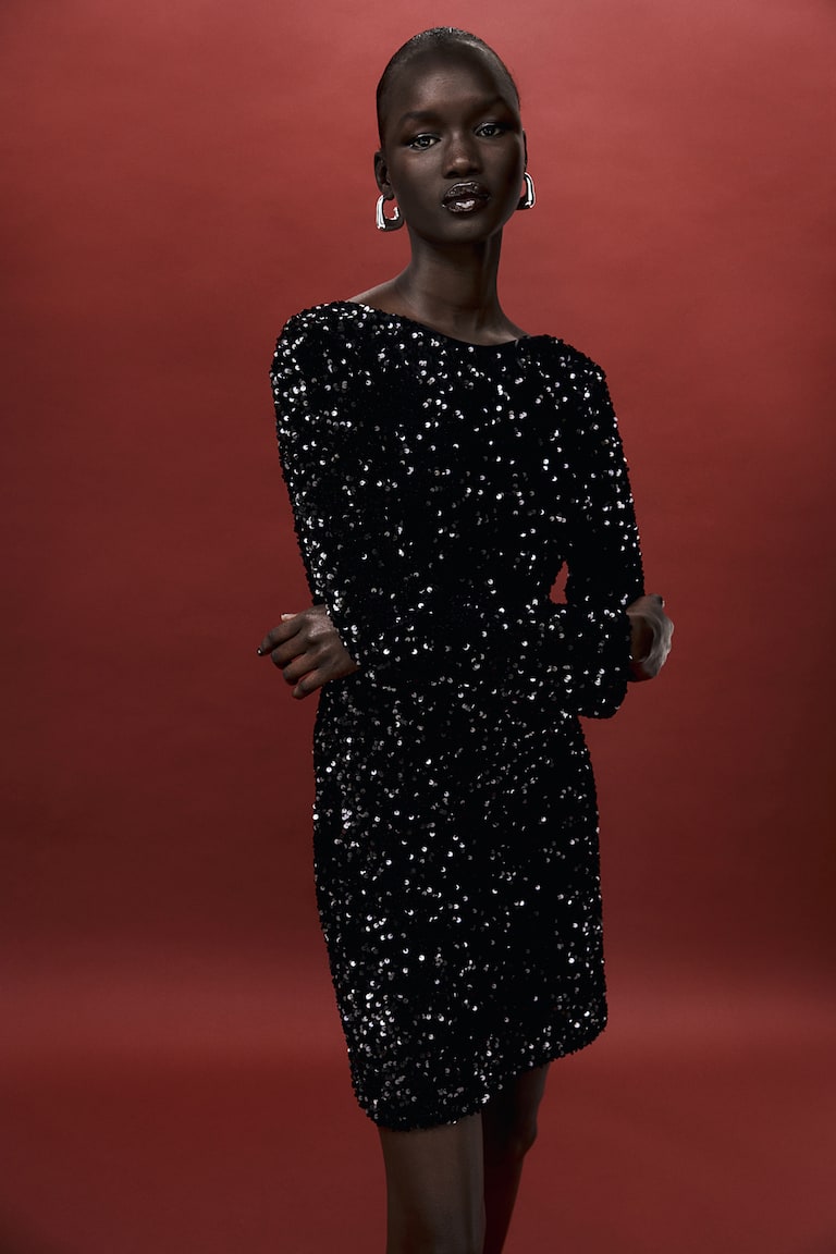 H&M Vestido De Lentejuelas Con Espalda Escotada - Negro - MUJER