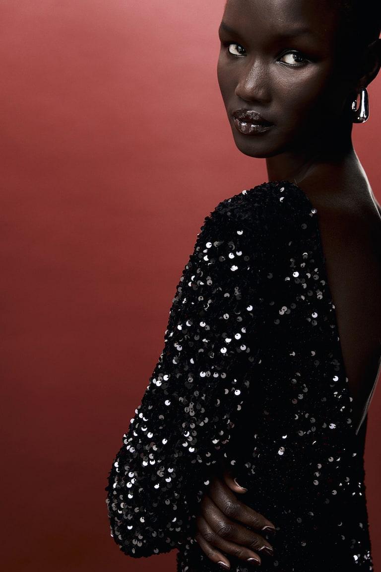 H&M Vestido De Lentejuelas Con Espalda Escotada - Plateado - MUJER