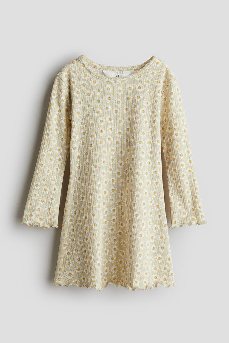 H&M Vestido de manga larga en punto - Rosa claro/Floral - NIÑOS