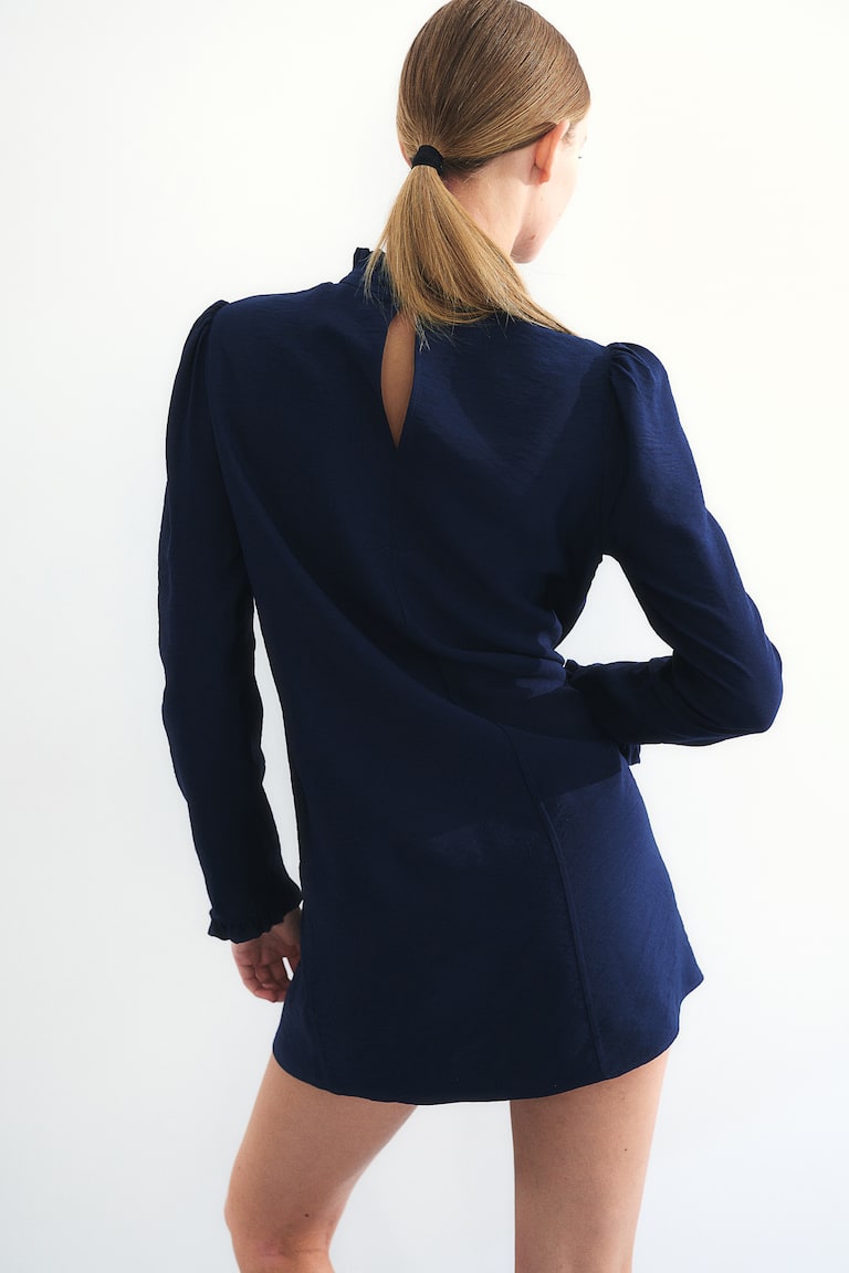 H&M Vestido De Punto Con Ribetes De Volante - Azul Oscuro - MUJER