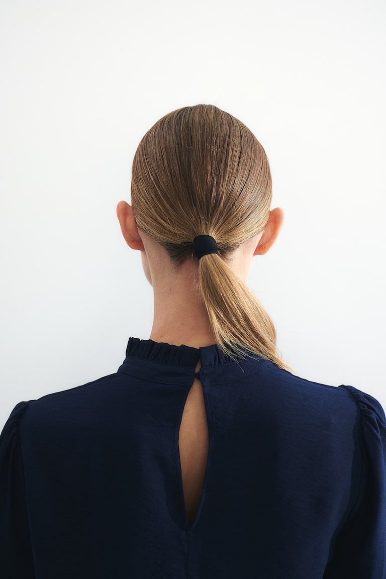 H&M Vestido De Punto Con Ribetes De Volante - Azul Oscuro - MUJER