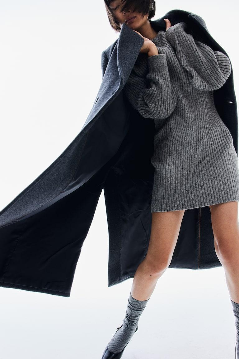 H&M Vestido En Punto De Canalé Con Escote Barco - Crema - MUJER