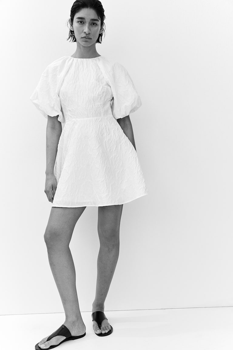 H&M Vestido En Tejido Jacquard Con Lazada - Rojo - MUJER