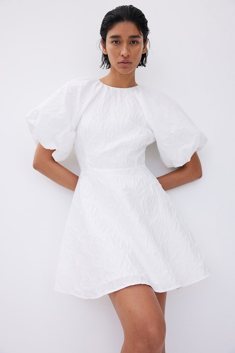 H&M Vestido en tejido jacquard con lazada - Rojo - MUJER