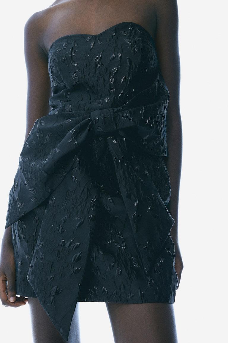 H&M Vestido En Tejido Jacquard Con Lazo Decorativo - Negro - MUJER