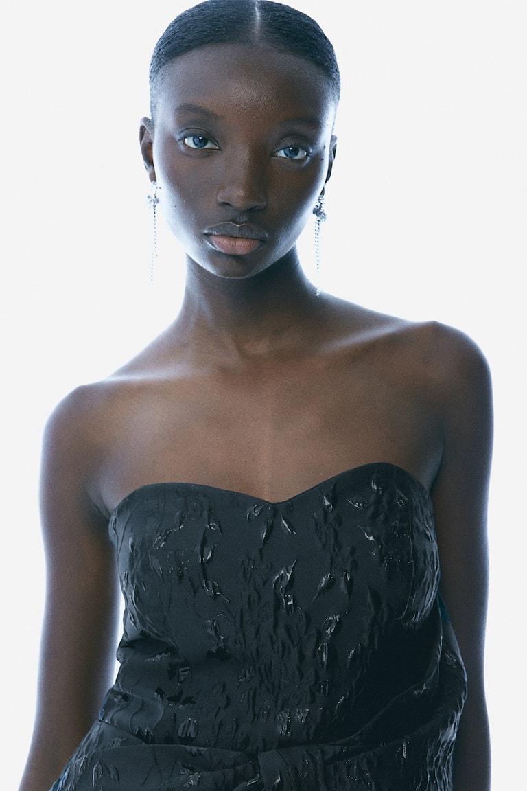 H&M Vestido En Tejido Jacquard Con Lazo Decorativo - Negro - MUJER