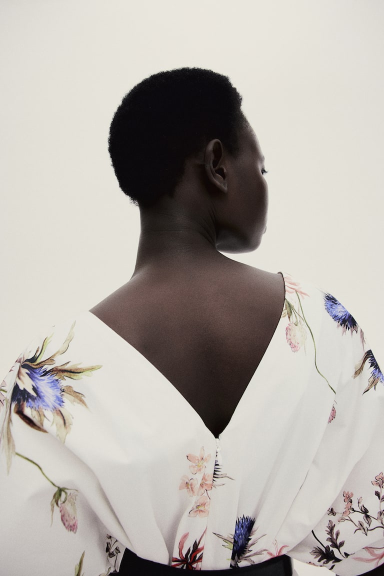 H&M Vestido Entallado De Algodón - Blanco/Floral - MUJER