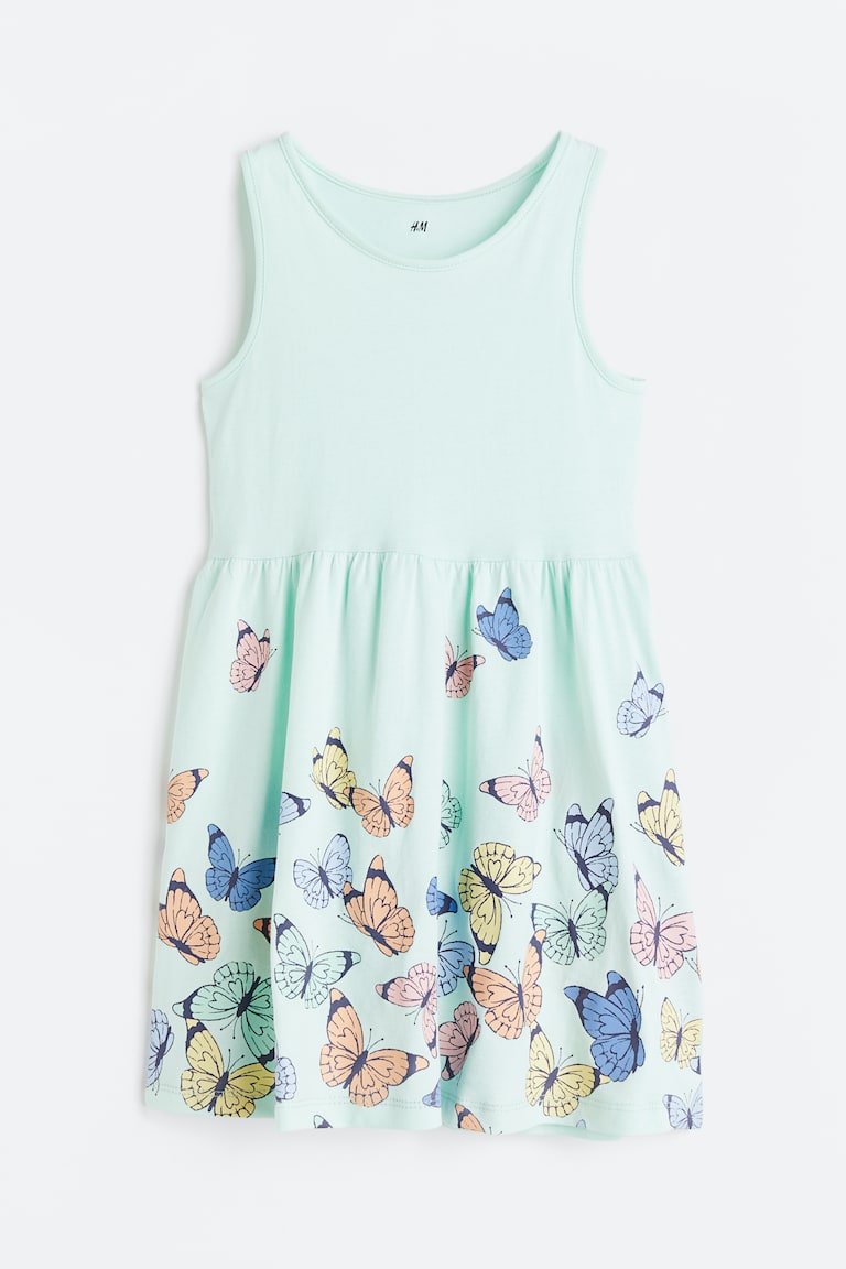 H&M Vestido estampado de algodón - Azul claro/Margaritas - NIÑOS