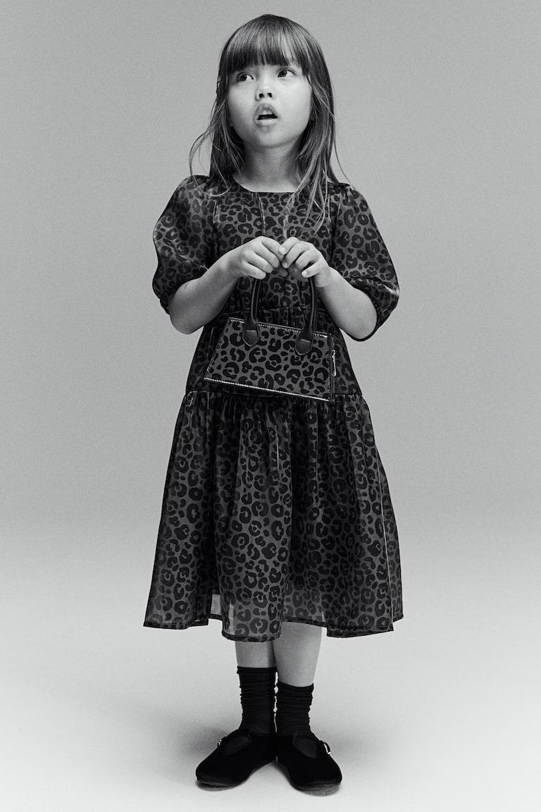 H&M Vestido Estampado De Organza - Marrón/Estampado De Leopardo - NIÑOS