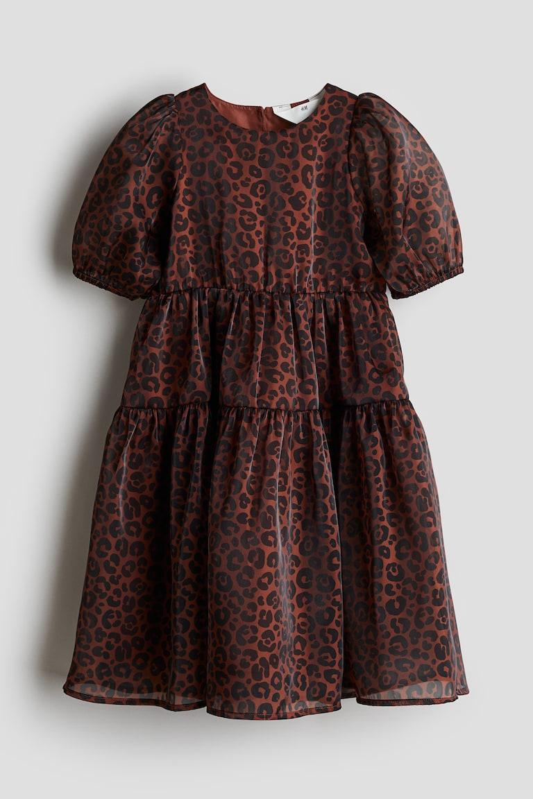 H&M Vestido Estampado De Organza - Marrón/Estampado De Leopardo - NIÑOS