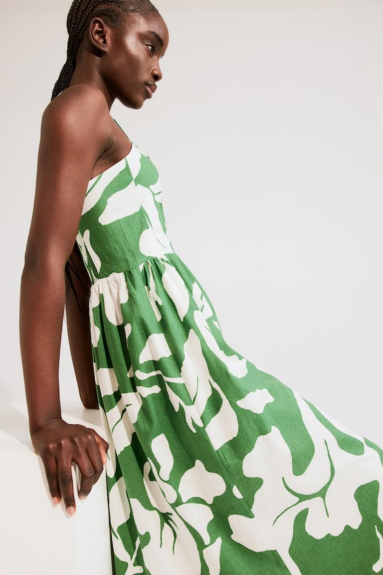 H&M Vestido Midi Con Tirantes Finos - Crema/Estampado - MUJER