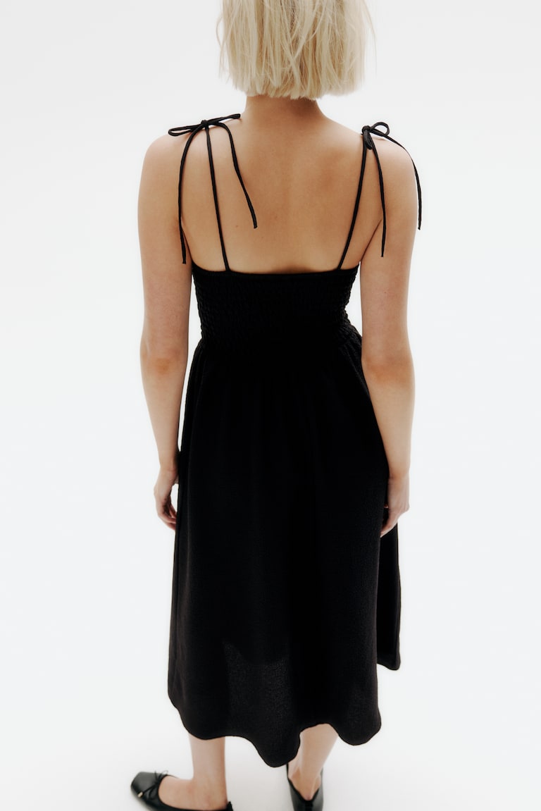 H&M Vestido Nido De Abeja Con Tirantes De Lazo - Azul Claro/Rayas - MUJER