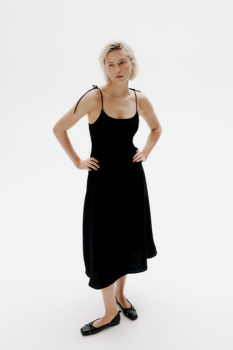 H&M Vestido Nido De Abeja Con Tirantes De Lazo - Blanco - MUJER