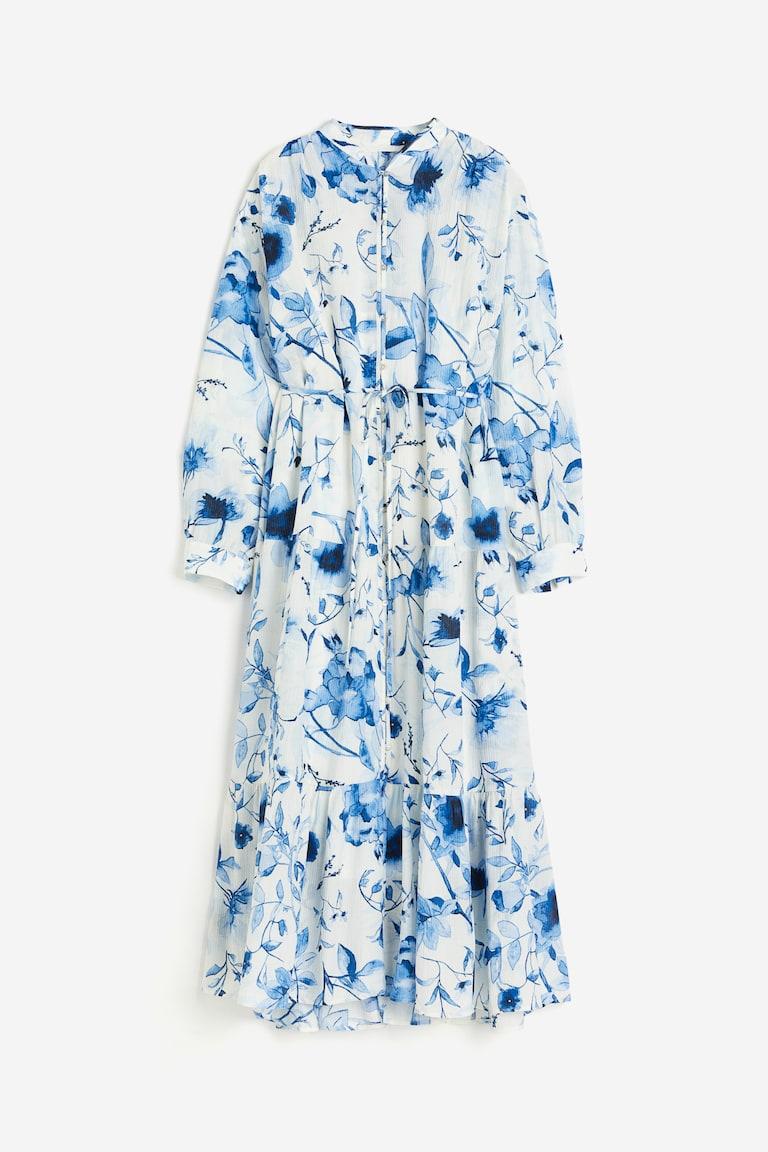 H&M Vestido oversize con efecto arrugado - Albaricoque claro/Floral - MUJER