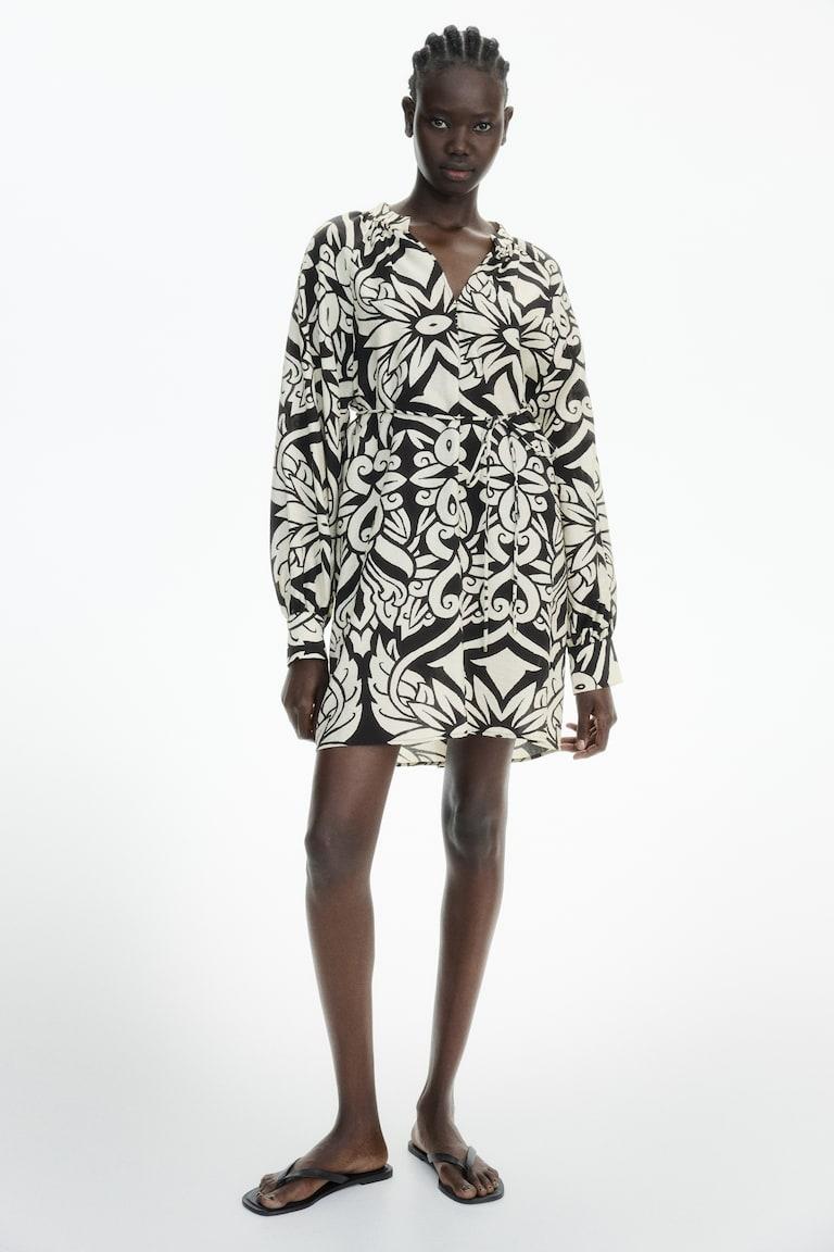 H&M Vestido Túnica Con Cinturón De Anudar - Negro - MUJER